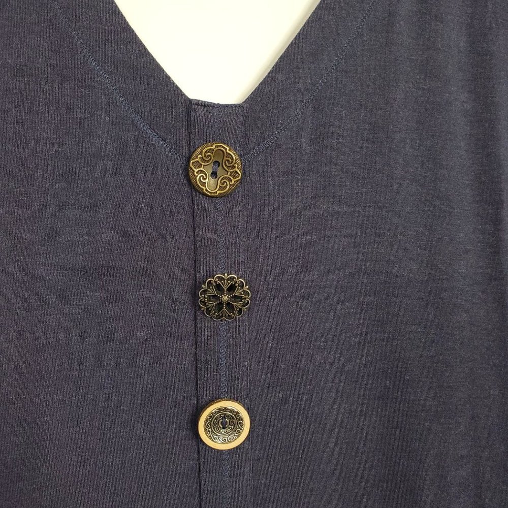 Soft Surroundings Sz M Tunic Maddalena Jersey Knit Shaped Fit Artsy Buttons Blue - Picture 2 of 9